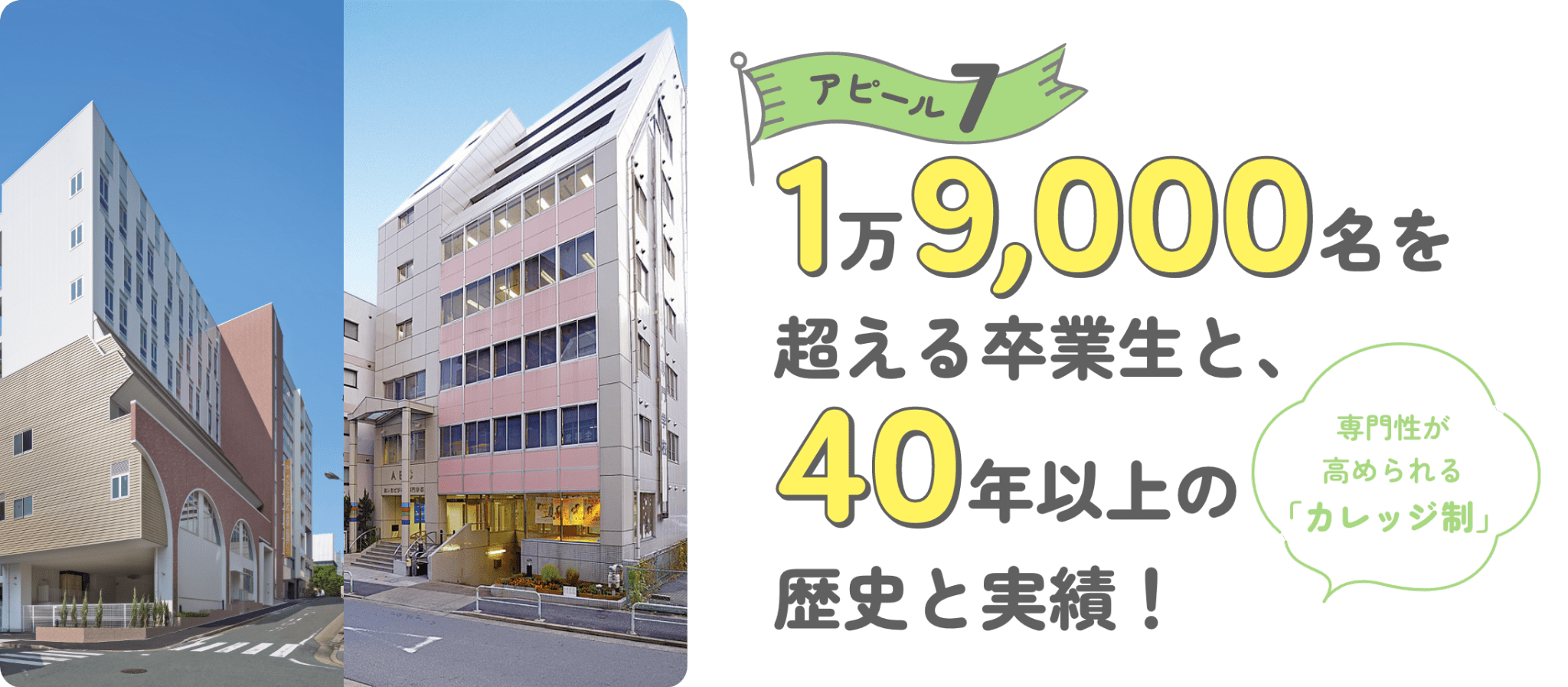 アピール7 1万9,000名を超える卒業生と、40年以上の歴史と実績!